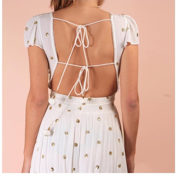 GOA‎ Paris Blue & White Asymmetric Hem V Neck Midi Dress Floaty Fairycore Sz M - Picture 14 of 14